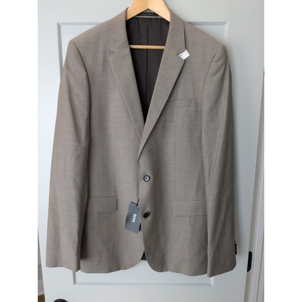 NWT $895 BOSS HUGO BOSS Halsey Merrill 2 Mens Blazer‎ Jacket Taupe 100% Wool 42L